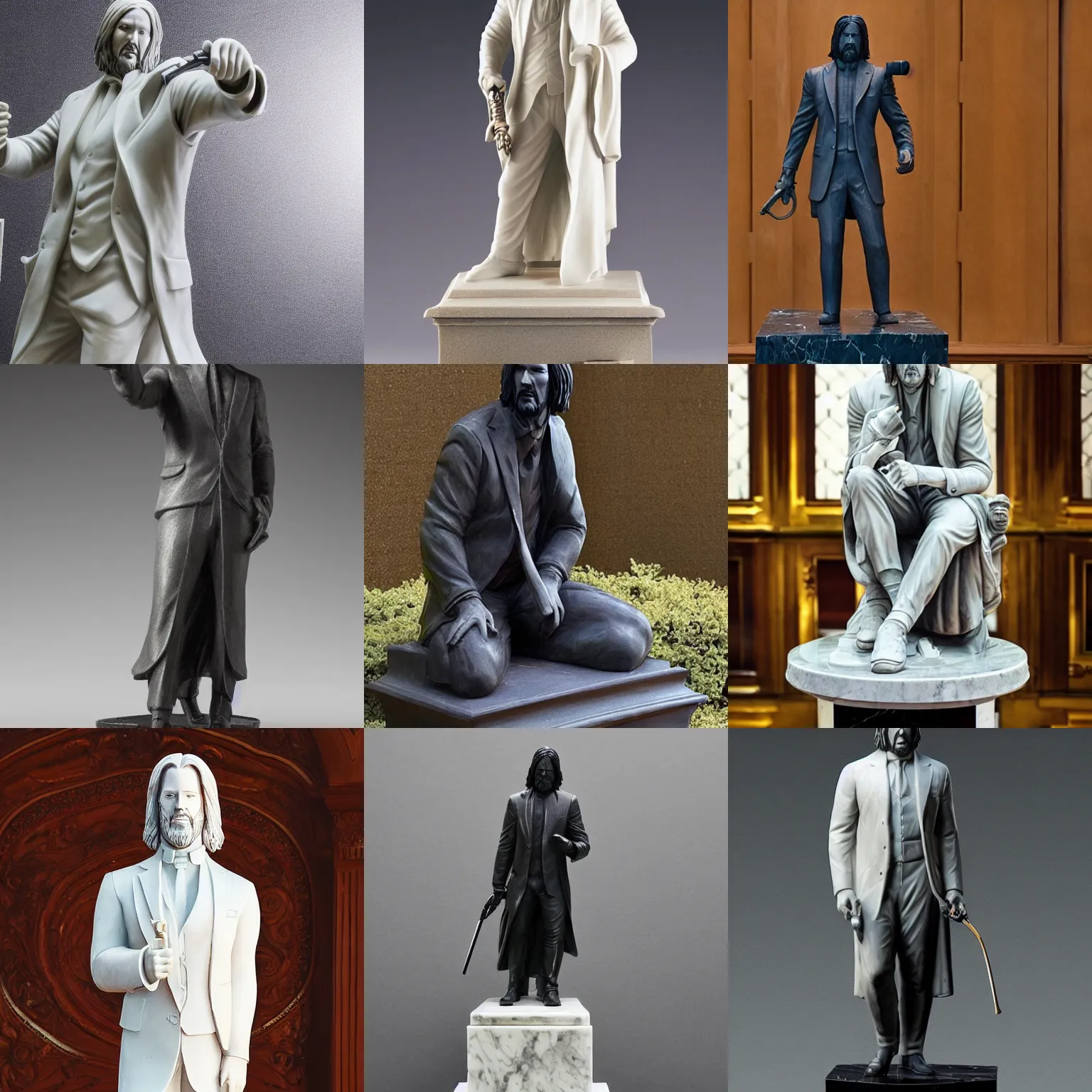 Prompt: a marble statue of john wick