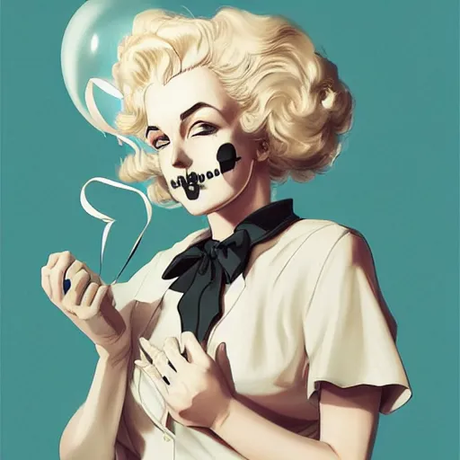 Image similar to anime skull portrait woman, balloons, marilyn monroe, elegant, highly detailed, hard shadows and strong rim light, art by jc leyendecker and atey ghailan and sachin teng