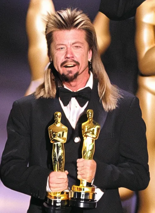 Image similar to a photograph of Joe Dirt winning an oscar