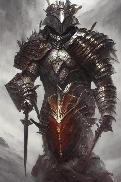 Image similar to Huge fishheaded warrior in armor, portrait, woodlands, magic the gathering artwork, D&D, fantasy, cinematic lighting, centered, symmetrical, highly detailed, digital painting, artstation, concept art, smooth, sharp focus, illustration, volumetric lighting, epic Composition, 8k, art by Akihiko Yoshida and Greg Rutkowski and Craig Mullins, oil painting, cgsociety