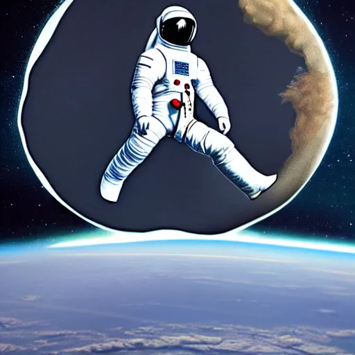 Prompt: unreal art of steed situated on top of astronaut that standing on all fours