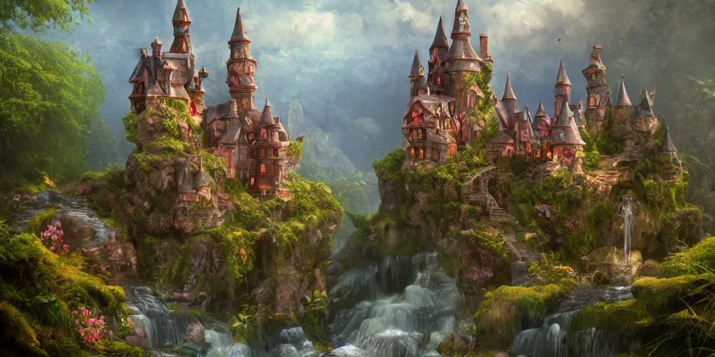 Image similar to a fairy castle, extremely detailed oil painting, unreal 5 render, fantasy digital art, octane render, beautiful composition, trending on artstation, award-winning photograph, masterpiece