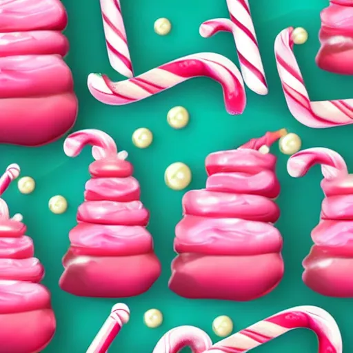 Prompt: cute candy landscape, mobile game background, match 3, pink hills, candy canes, chocolate