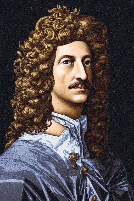 Image similar to portrait of ((((Louis xiv))))in the style of Rob Lefield and Dan Mumford Dan Mumford Dan Mumford , trending on artstation, digital art, surrealism, macro, vaporwave