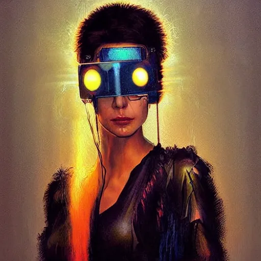 Image similar to portrait, headshot, digital painting, an beautiful techno - shaman lady in circuit electronic mask, realistic, hyperdetailed, chiaroscuro, concept art, art by john berkey