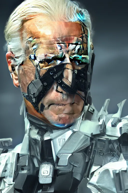 Image similar to joe biden in metal gear rising revengeance, metal gear rising, metal gear, joe biden, octane render, 8 k, realistic face, realistically proportioned head, realistically proportioned face