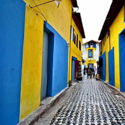 Prompt: the old street is lined with yellow walls and colorful tile roofs. it's 8 k high and 4 megapixel.