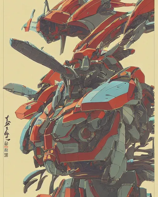 Prompt: japanese folk painting of mecha, detailed, cel shaded, by makoto shinkai and moebius and anton fadeev and james gurney,