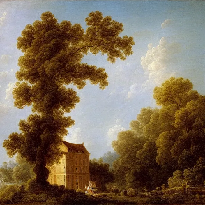 Image similar to a building in a serene landscape, by jean - honore fragonard