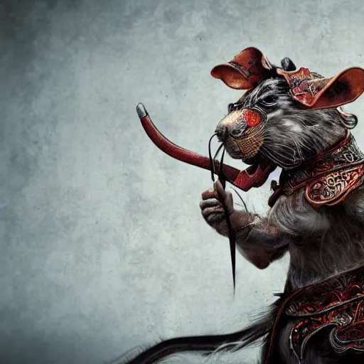 Image similar to The Chinese Zodiac sign of rat warrior, traditional Chinese textures, hyper detail, Unreal engine,Octane render, by Brooke Shaden,