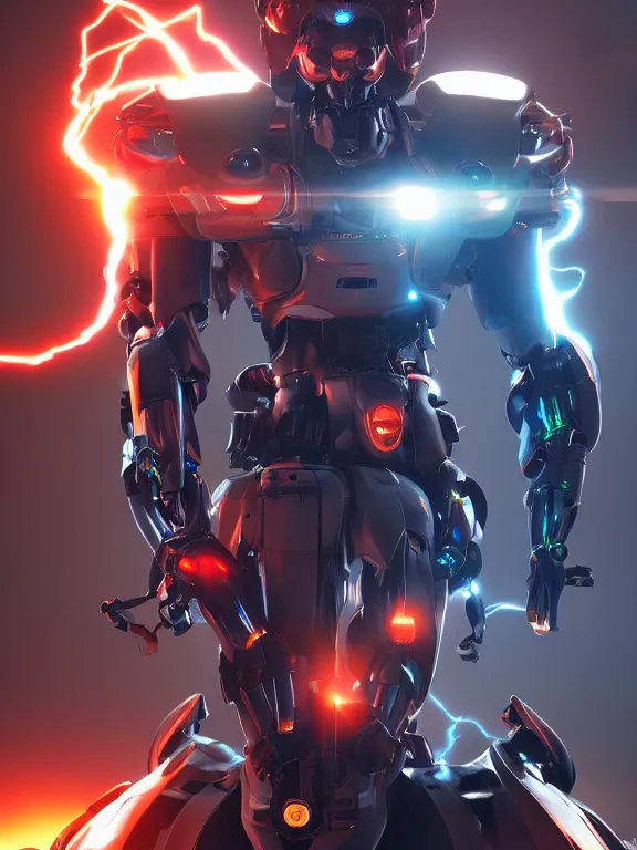 Image similar to fine portrait of 6 hands mecha samurai with plasma power, high detail, cinematic lightning, octane render, artstation