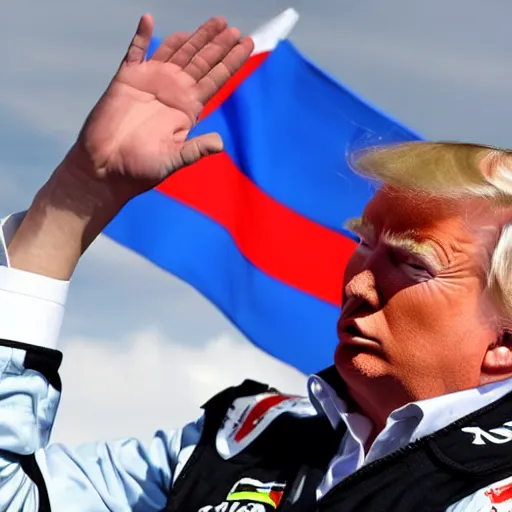 Image similar to russian Donald Trump as a Russia Nascar driver