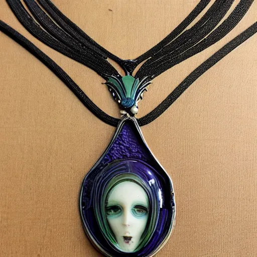 Image similar to simple artnouveau necklace motiv natur in the style of h. r. giger and rene lalique