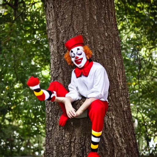 Image similar to clown sitting on a tree