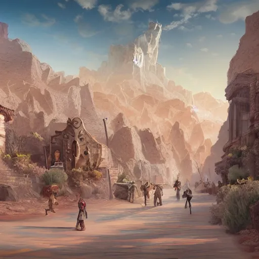 Image similar to streets of a fantasy desert kingdom, 8 k concept art highly detailed illustration