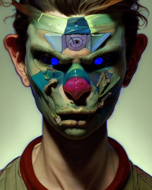 Image similar to portrait of a patchwork boy, bioluminescent, horror, expressive, asymmetrical art, highly detailed, concept art, cinematic, hyperrealism, epic, art by stanley lau and artgerm and magali villeneuve and alphonse mucha and pixar, artstation, octane render, cgsociety