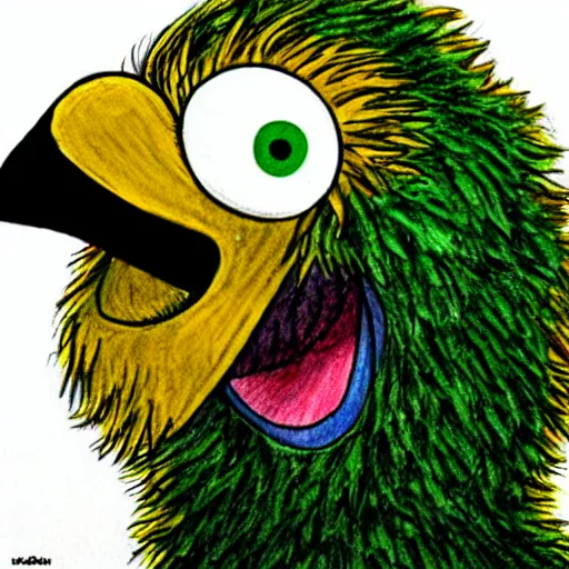 Image similar to a sketch of big bird from sesame street, in the style of junji ito