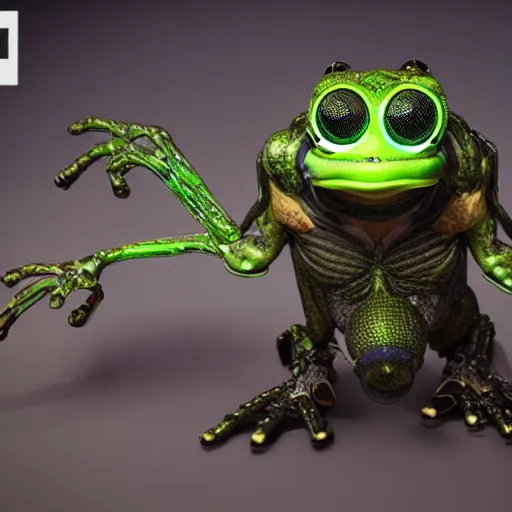 Prompt: unreal engine, cyberpunk bionic frog