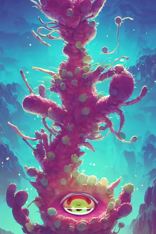 Image similar to roots cactus sushi cristal smurf ghost creature animal sushi cristal very big eye roots cactus elemental flush of force nature micro world fluo fishscale, behance hd by jesper ejsing, by rhads, makoto shinkai and lois van baarle, ilya kuvshinov, rossdraws radiating a glowing aura global illumination ray tracing hdr