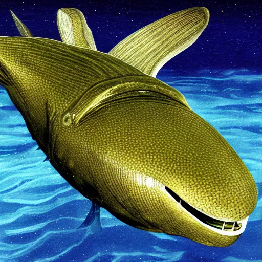 Prompt: enormous aquatic alien swimming in the ocean depths of another plane, extreme detailed,