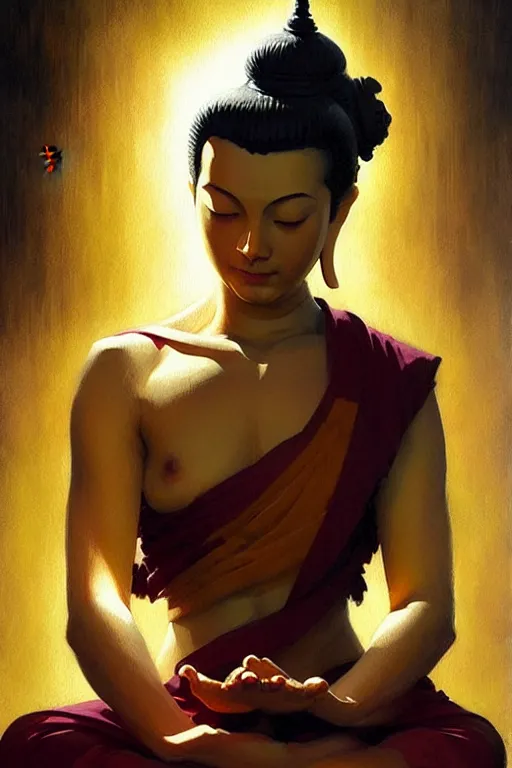 Image similar to buddhism, taoism, painting by greg rutkowski, j. c. leyendecker, artgerm