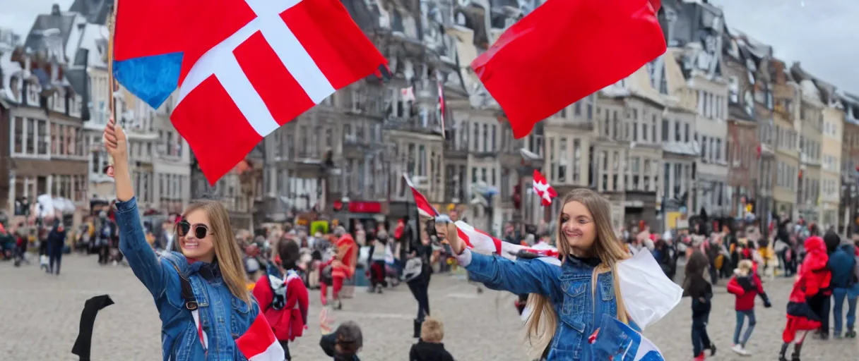 Image similar to cute character waving a danish flag