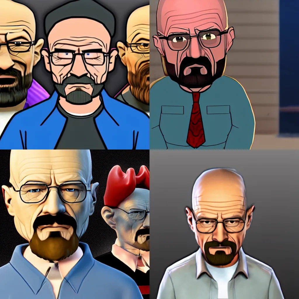 Prompt: walter white as a character in a 3D animated cartoon fighting game