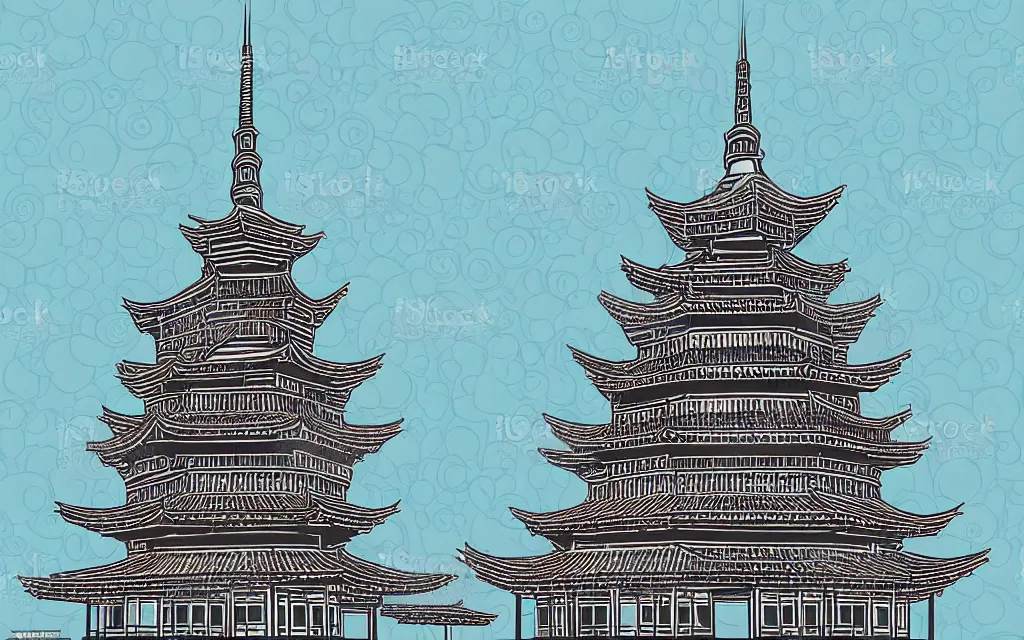 Image similar to large chinese buddhist pagoda in park, vector art, minimalism,