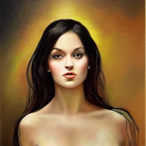 Image similar to painting of a portrait of a beautiful young woman _ dark _ haired woman by cheval michael