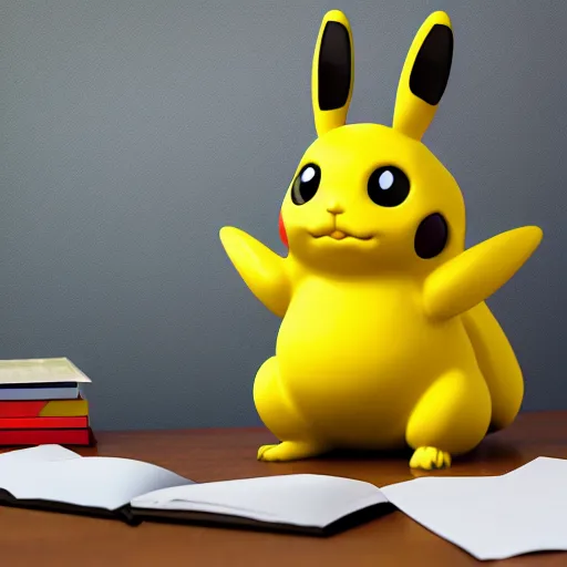 Prompt: render of picachu doing homework, 8k