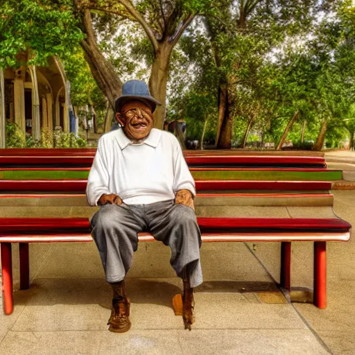 Prompt: An old man sitting on a bench, claymatio, highly detailed, 8k, contrast, cinematic lighting