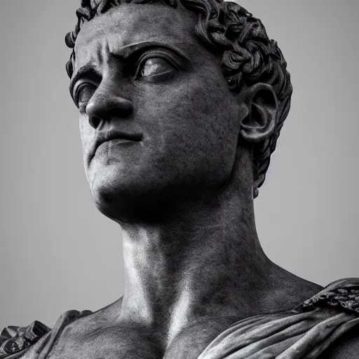 Prompt: rami malek as statue of ancient roman emperor, created by michelangelo, museum photoshot, 3 d photorealistic render, high resolution, 8 k