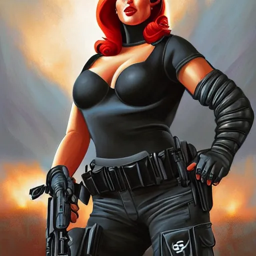 Prompt: jessica rabbit dressed as swat police officer, highly detailed portrait, digital painting, by julie bell, artgerm, ilya kuvshinov