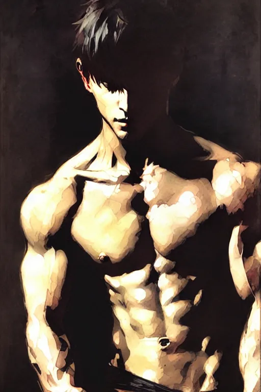 Image similar to attractive male, painting by john william waterhouse, yoji shinkawa