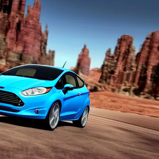 Image similar to 2013 ford fiesta in blue, in Pixar's cars, 3d Pixar cartoon, cars movie