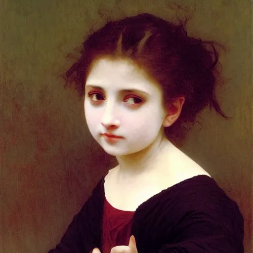 Image similar to A masterpiece head and shoulders portrait of with fangs crying tears of red blood by William Adolphe Bouguereau 1n 6