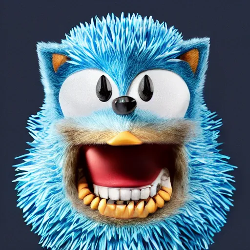 Prompt: anthropomorphic blue hedgehog with human teeth, studio portrait