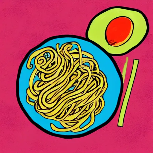 Prompt: two minute noodles, tasty, in an art style