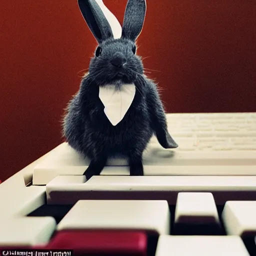 Image similar to a blind rabbit play the piano in the style of ray charles