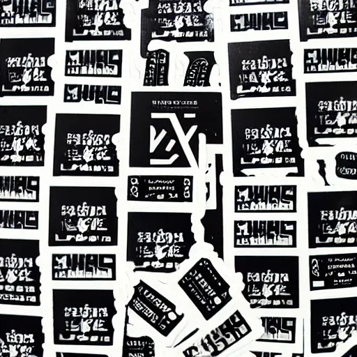 Image similar to black on white graphic design stickers in style of david rudnick, eric hu, acid, y 2 k