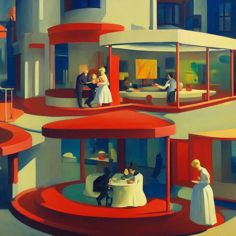 Image similar to round metaballs belting together and dripping on the floor, painted by Edward Hopper, painted by James Gilleard, surrealism, airbrush