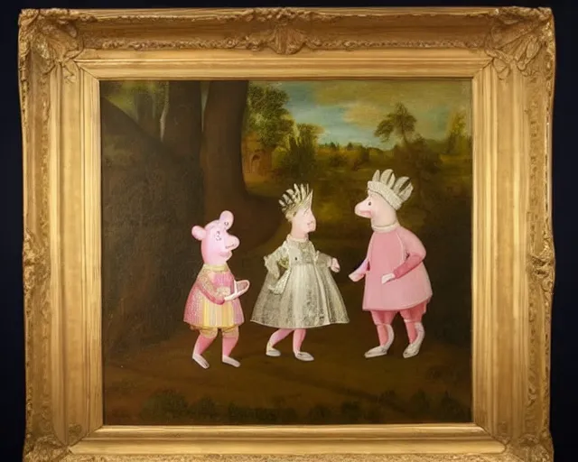 Image similar to a 1 6 0 0 s painting of peppa pig