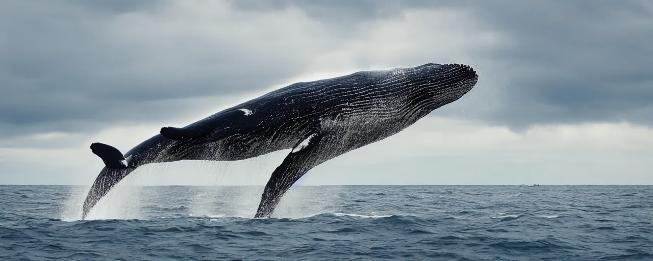 Prompt: a whale flying between the clouds