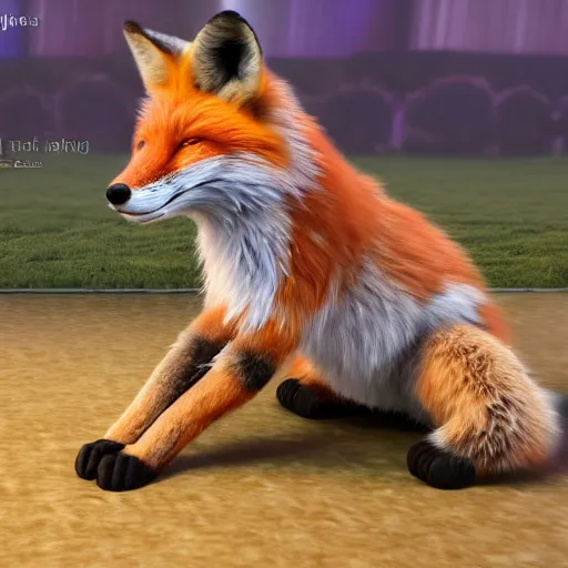 Image similar to a fox toying around a robot, photorealistic, 4k