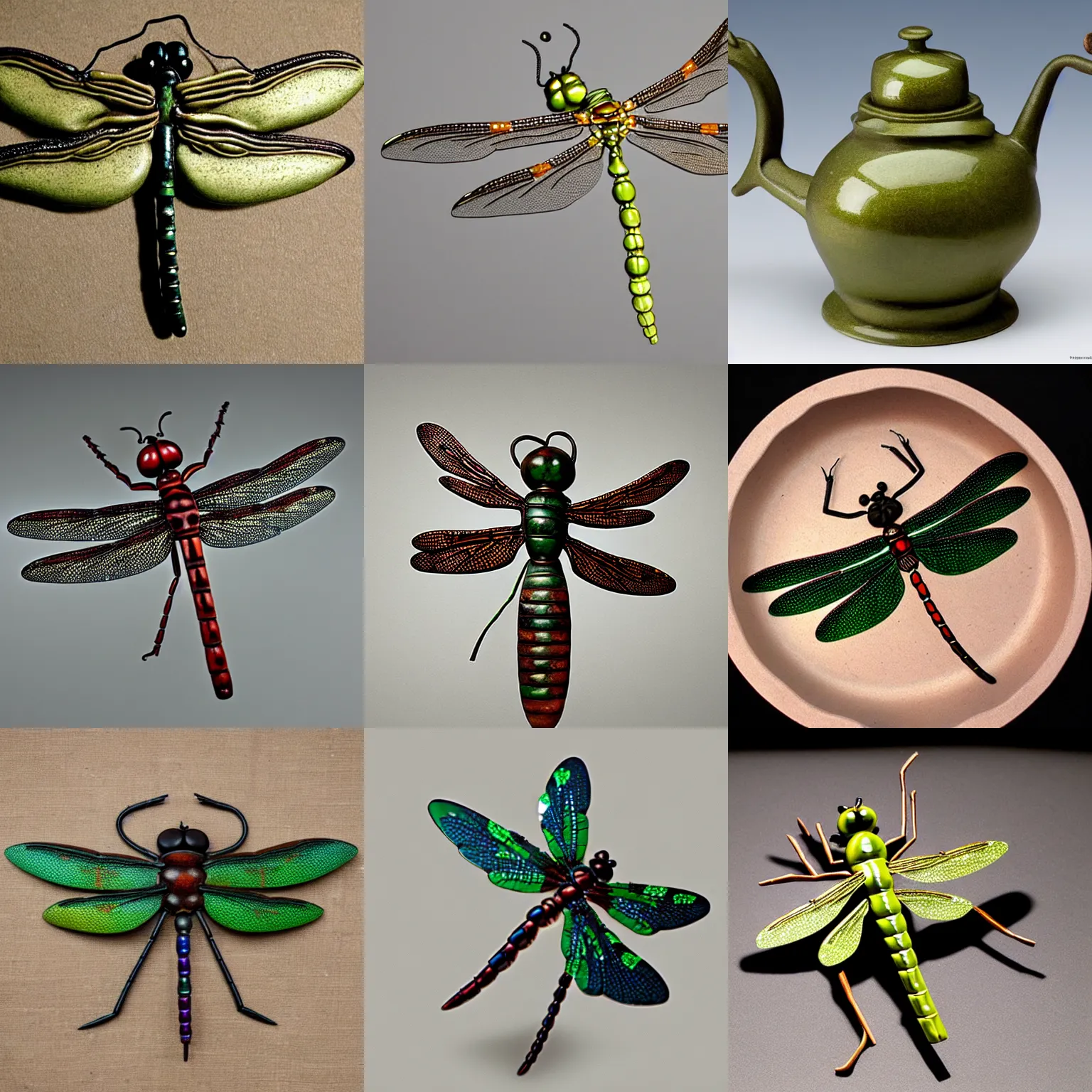 Prompt: , an artisan dragonfly-teakettle dragonfly-shaped