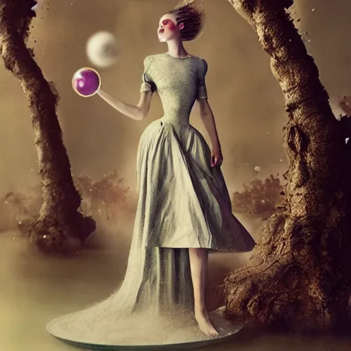 Image similar to medium shot of a woman wearing an armor made of bubbles. soft. fragile. by ray caesar. by louise dahl - wolfe. by anna claren. surreal photography