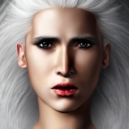 Image similar to portrait of a stunning female warrior with white hair, closeup, devianart