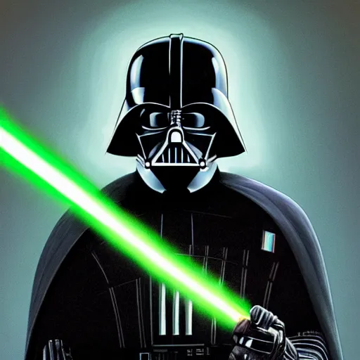 Image similar to Portrait of Mark hamil in the darth vader suit holding a green lightsabre, no helmet, elegant, digital painting, highly detailed, ultra realistic, fantasy, artstation, concept art, smooth, sharp focus, illustration, art by artgerm and greg rutkowski and alphonse mucha, studio lighting