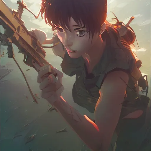 Image similar to hero world black lagoon, behance hd by jesper ejsing, by rhads, makoto shinkai and lois van baarle, ilya kuvshinov, rossdraws global illumination