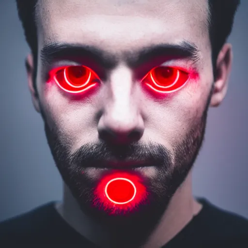 Image similar to a man with red glowing eyes